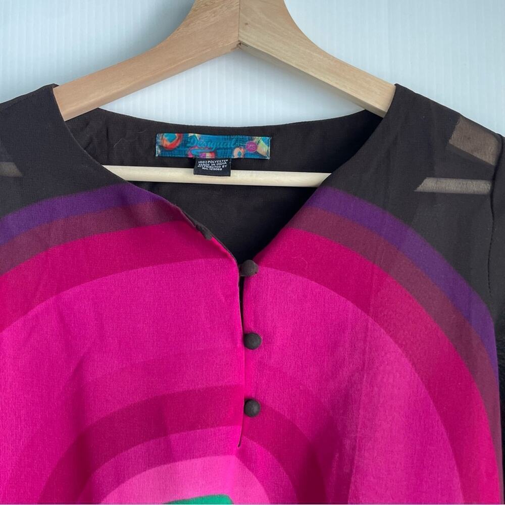 Desigual Elizabeth long sleeve shirred hem and cuffs sheer top size extra small - Picture 2 of 10